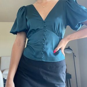 Emerald green satin top